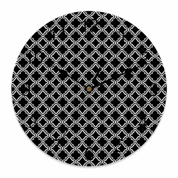 Wall Clock Black Moroccan Texture Clocks PVC Silent Non-Ticking Battery Operated Decorative Classic Geometric Art Round Clock for Home Living Room Kitchen Bedroom Office School Wall Decor 10 Inch