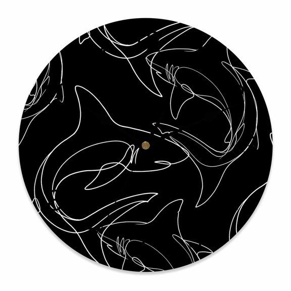 Wall Clock Black Ocean Shark Clocks PVC Silent Non-Ticking Battery Operated Decorative Abstract Lines Round Clock for Home Living Room Kitchen Bedroom Office School Wall Decor 10 Inch