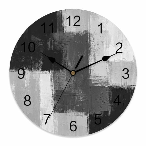 Wall Clock Black Painting Clocks PVC Silent Non-Ticking Battery Operated Decorative Grey Abstract Graffiti Art Round Clock for Home Living Room Kitchen Bedroom Office School Wall Decor 10 Inch