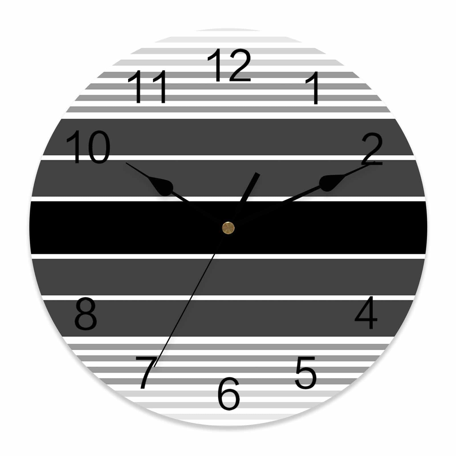 Wall Clock Black Stripe Clocks PVC Silent Non-Ticking Battery Operated ...