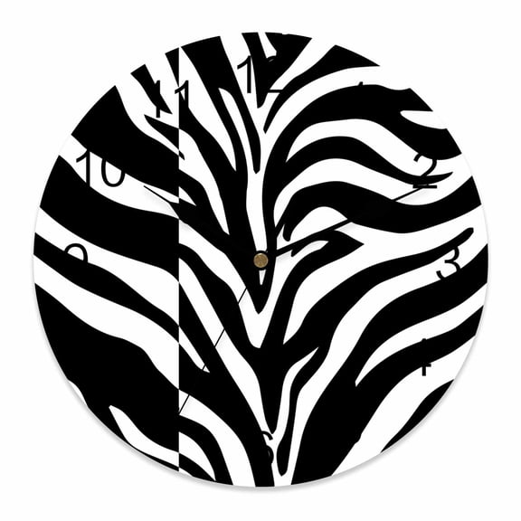 Wall Clock Black Tiger Tattoo Pattern Clocks PVC Silent Non-Ticking Battery Operated Decorative Animal Fur Texture Round Clock for Home Living Room Kitchen Bedroom Office School Wall Decor 10 Inch