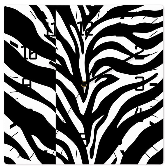 Wall Clock Black Tiger Tattoo Pattern Operated Square Clocks Wooden Silent Non-Ticking Wallclock 10 Inch Animal Fur Texture Wood Wall Clock for Living Room Bedroom Office Shool Home Decor
