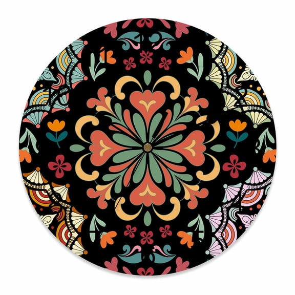 Wall Clock Black Turkish Pattern Clocks PVC Silent Non-Ticking Battery Operated Decorative Vintage Abstract Flower Round Clock for Home Living Room Kitchen Bedroom Office School Wall Decor 10 Inch
