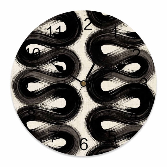 Wall Clock Black Vertical Ribbon Waves Clocks PVC Silent Non-Ticking Battery Operated Decorative Fluid Swirls Round Clock for Home Living Room Kitchen Bedroom Office School Wall Decor 14 Inch