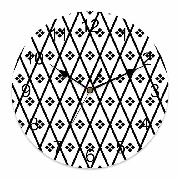 Wall Clock Black White Diamond Clocks PVC Silent Non-Ticking Battery Operated Decorative Geometric Rhombus Round Clock for Home Living Room Kitchen Bedroom Office School Wall Decor 12 Inch