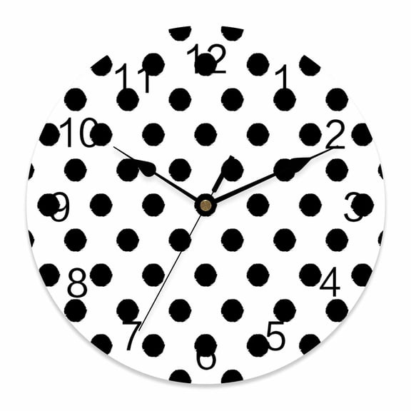 Wall Clock Black White Polka Dots Clocks PVC Silent Non-Ticking Battery Operated Decorative Cute Solid Color Round Clock for Home Living Room Kitchen Bedroom Office School Wall Decor 10 Inch
