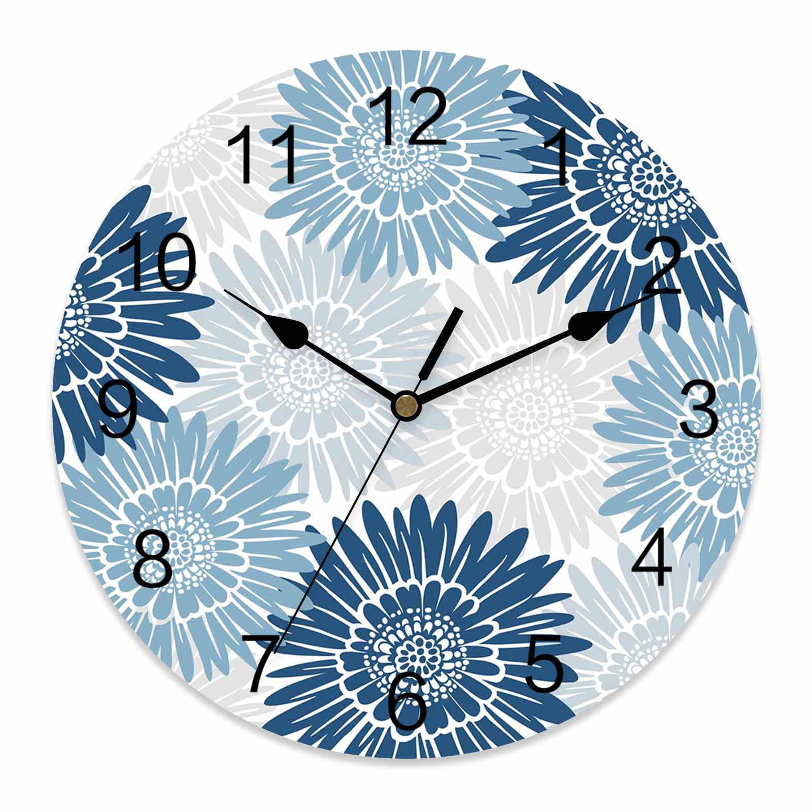 Wall Clock Bloom Sunflower Clocks PVC Silent Non-Ticking Battery ...