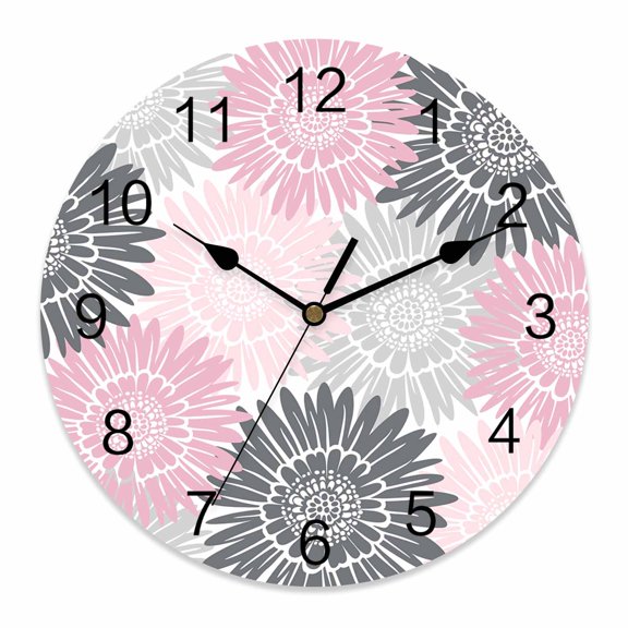 Wall Clock Bloom Sunflower Clocks PVC Silent Non-Ticking Battery Operated Decorative Pink Grey Blooming Floral Round Clock for Home Living Room Kitchen Bedroom Office School Wall Decor 10 Inch