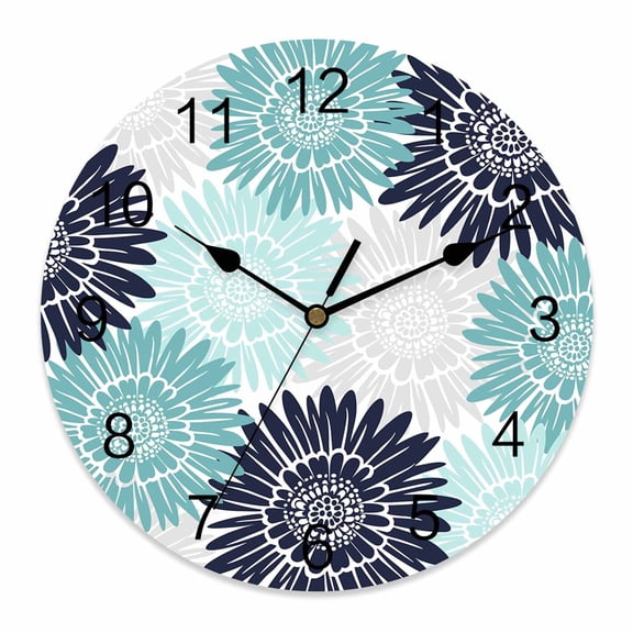 Wall Clock Bloom Sunflower Clocks PVC Silent Non-Ticking Battery Operated Decorative Turquoise Blooming Floral Round Clock for Home Living Room Kitchen Bedroom Office School Wall Decor 10 Inch