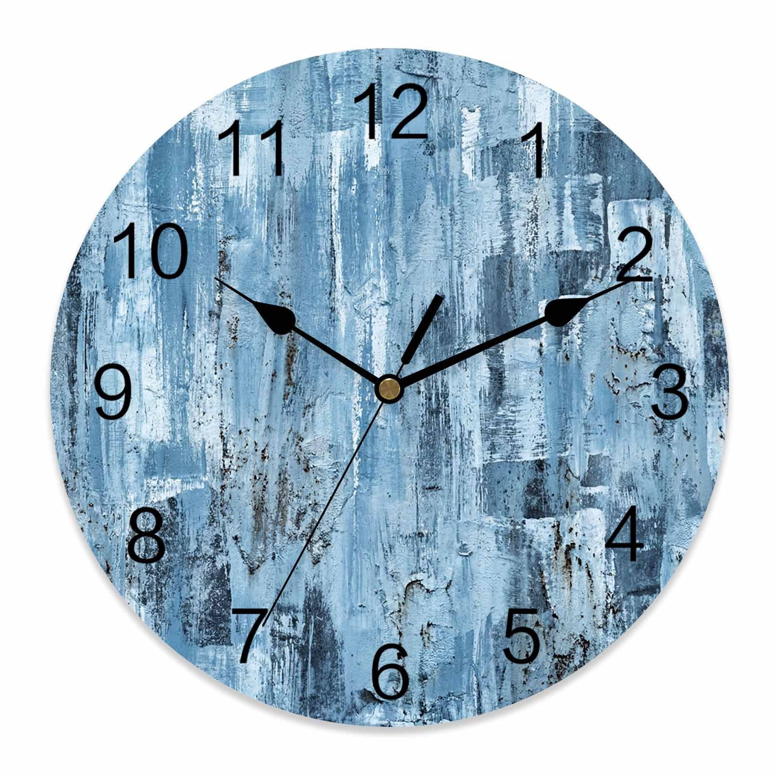 Abstrack Clock Wall Clock Blue Abstract Painting Clocks PVC Silent Non-Ticking Battery ...