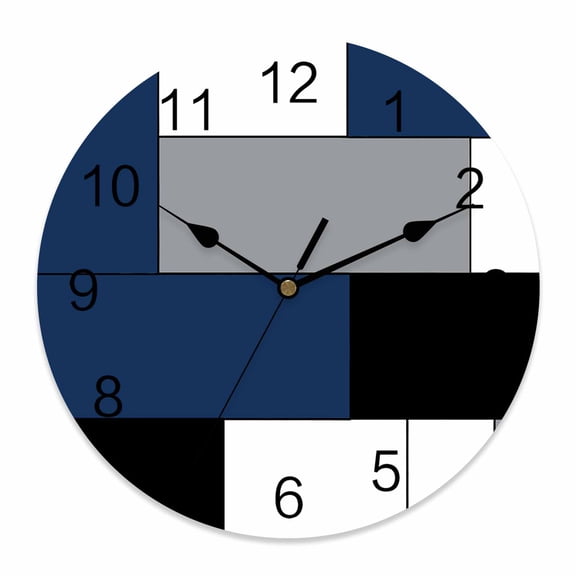 Wall Clock Blue Blocks Clocks PVC Silent Non-Ticking Battery Operated Decorative Geometric Abstract Art Round Clock for Home Living Room Kitchen Bedroom Office School Wall Decor 10 Inch