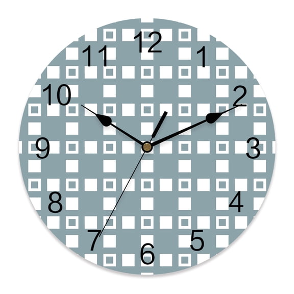 Wall Clock Blue Blocks Squares Clocks PVC Silent Non-Ticking Battery Operated Decorative Modern Geometric Plaid Round Clock for Home Living Room Kitchen Bedroom Office School Wall Decor 10 Inch