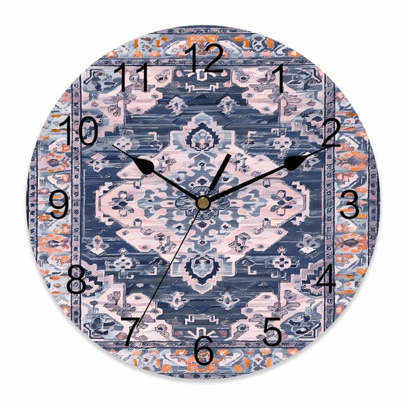 Wall Clock Blue Bohemian Clocks PVC Silent Non-Ticking Battery Operated Decorative Retro Boho Medieval Mural Round Clock for Home Living Room Kitchen Bedroom Office School Wall Decor 10 Inch