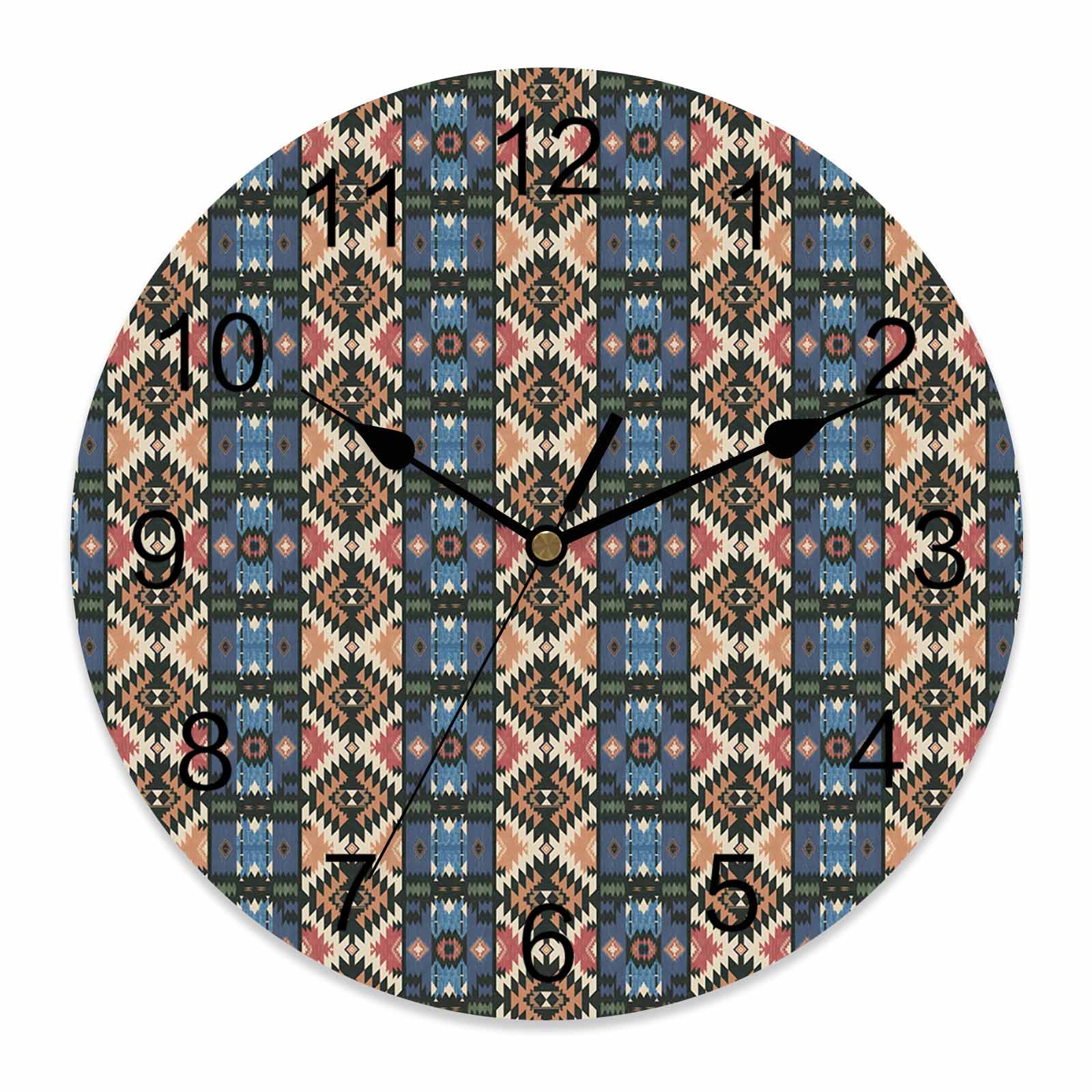 Wall Clock Blue Boho Clocks PVC Silent Non-Ticking Battery Operated ...