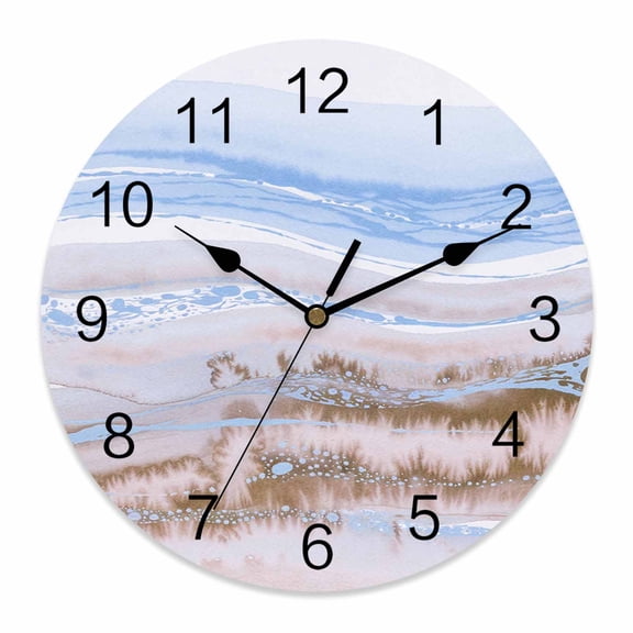 Wall Clock Blue Brown Marble Clocks PVC Silent Non-Ticking Battery Operated Decorative Abstract Fluid Round Clock for Home Living Room Kitchen Bedroom Office School Wall Decor 14 Inch