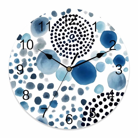 Wall Clock Blue Bubble Dots Clocks PVC Silent Non-Ticking Battery Operated Decorative Modern Abstract Art Ink Round Clock for Home Living Room Kitchen Bedroom Office School Wall Decor 10 Inch