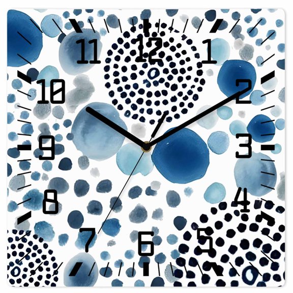 Wall Clock Blue Bubble Dots Operated Square Clocks Wooden Silent Non-Ticking Wallclock 12 Inch Modern Abstract Art Ink Wood Wall Clock for Living Room Bedroom Office Shool Home Decor