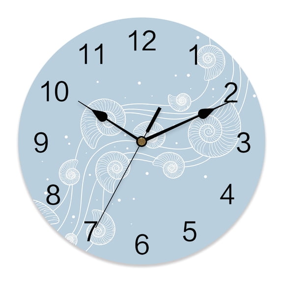 Wall Clock Blue Coastal Shell Conch Clocks PVC Silent Non-Ticking Battery Operated Decorative Bubbles Fluid Waves Round Clock for Home Living Room Kitchen Bedroom Office School Wall Decor 10 Inch