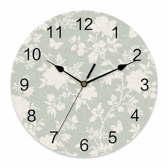 Wall Clock Blue Damask Flower Clocks PVC Silent Non-Ticking Battery Operated Decorative Vintage Floral Bloom Round Clock for Home Living Room Kitchen Bedroom Office School Wall Decor 10 Inch