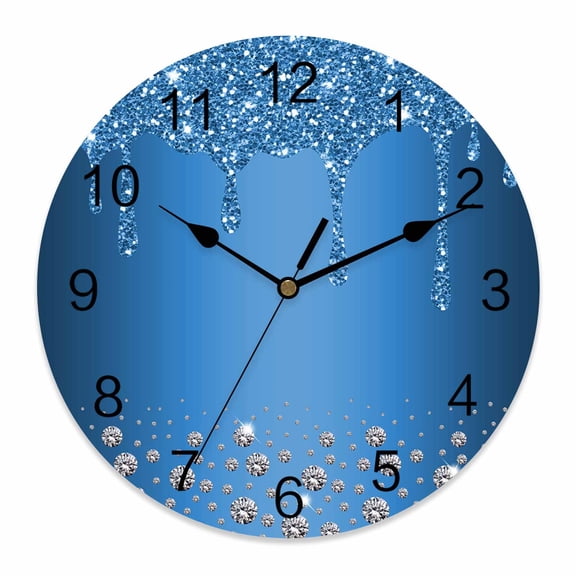 Wall Clock Blue Diamond Clocks PVC Silent Non-Ticking Battery Operated Decorative Luxury Bling Water Drop Round Clock for Home Living Room Kitchen Bedroom Office School Wall Decor 10 Inch