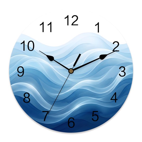 Wall Clock Blue Fluid Waves Clocks PVC Silent Non-Ticking Battery Operated Decorative Gradient Layers Mountain Round Clock for Home Living Room Kitchen Bedroom Office School Wall Decor 10 Inch