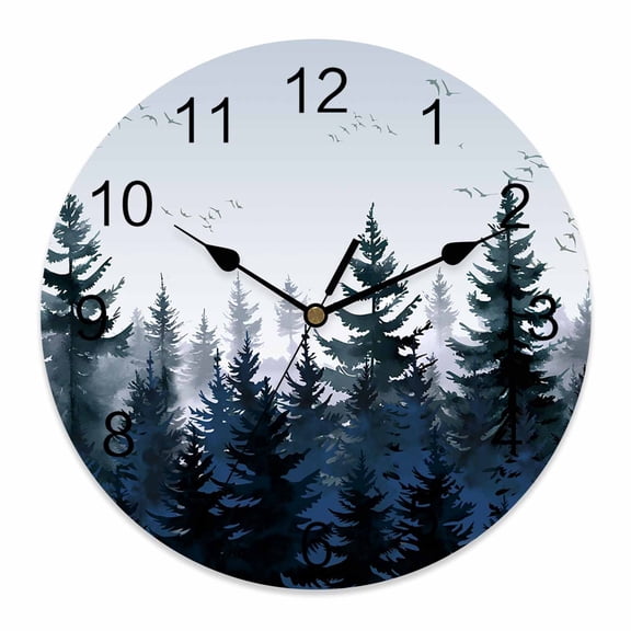 Wall Clock Blue Forest Clocks PVC Silent Non-Ticking Battery Operated Decorative Tree Bird Nature Landscape Round Clock for Home Living Room Kitchen Bedroom Office School Wall Decor 10 Inch