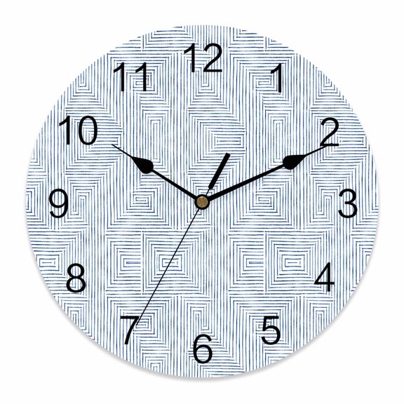 Wall Clock Blue Greek Key Paths Clocks PVC Silent Non-Ticking Battery Operated Decorative Linear Mazes Linework Round Clock for Home Living Room Kitchen Bedroom Office School Wall Decor 14 Inch