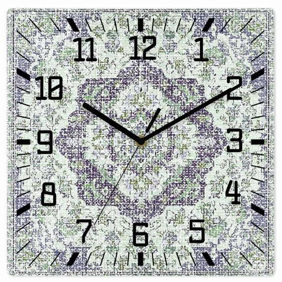 Wall Clock Blue Green Medieval Flowers Operated Square Clocks Wooden Silent Non-Ticking Wallclock 10 Inch Retro Bohemian Pattern Wood Wall Clock for Living Room Bedroom Office Shool Home Decor