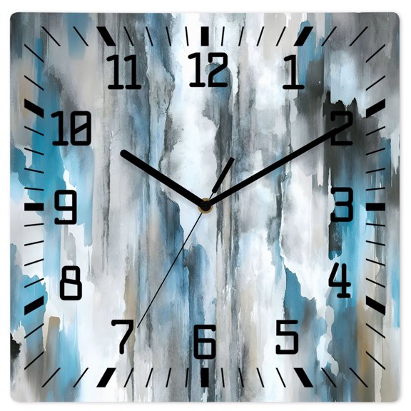 Wall Clock Blue Grey Fluid Operated Square Clocks Wooden Silent Non-Ticking Wallclock 10 Inch Abstract Gradient Color Wood Wall Clock for Living Room Bedroom Office Shool Home Decor