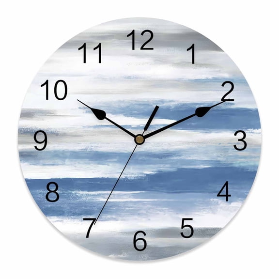 Wall Clock Blue Grey Paint Clocks PVC Silent Non-Ticking Battery Operated Decorative Abstract Art Texture Round Clock for Home Living Room Kitchen Bedroom Office School Wall Decor 10 Inch