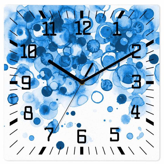 Wall Clock Blue Ink Points Operated Square Clocks Wooden Silent Non-Ticking Wallclock 10 Inch Abstract Art Bubble Wood Wall Clock for Living Room Bedroom Office Shool Home Decor