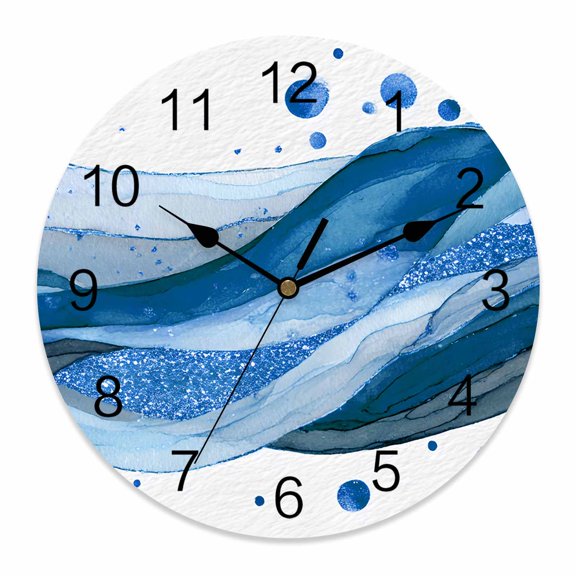 Wall Clock Blue Ink Polka Dots Clocks PVC Silent Non-Ticking Battery Operated Decorative Abstract Art Waves Lines Round Clock for Home Living Room Kitchen Bedroom Office School Wall Decor 10 Inch