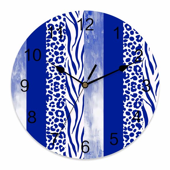 Wall Clock Blue Leopard Zebra Stripes Clocks PVC Silent Non-Ticking Battery Operated Decorative Abstract Collage Round Clock for Home Living Room Kitchen Bedroom Office School Wall Decor 12 Inch