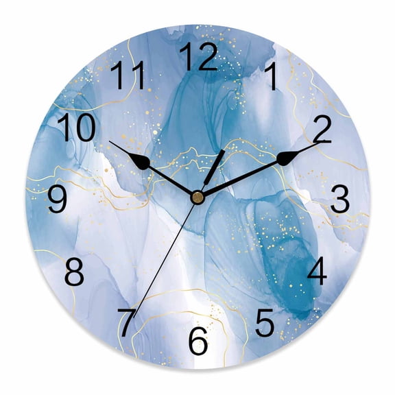 Wall Clock Blue Marble Clocks PVC Silent Non-Ticking Battery Operated Decorative Abstract Geometric Modern Ombre Blue Round Clock for Home Living Room Kitchen Bedroom Office Wall Decor 10 Inch