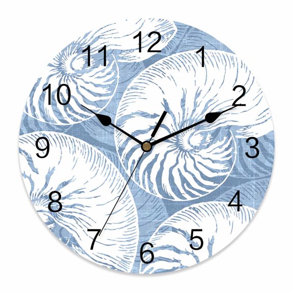 Wall Clock Blue Nautilus Shell Clocks PVC Silent Non-Ticking Battery Operated Decorative Ocean Conch Marine Life Round Clock for Home Living Room Kitchen Bedroom Office School Wall Decor 14 Inch