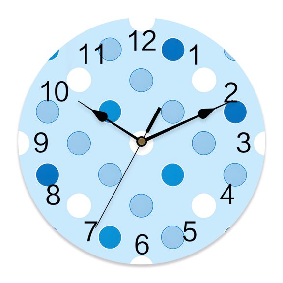Wall Clock Blue Polka Dots Clocks PVC Silent Non-Ticking Battery Operated Decorative Funny Circles Spots Round Clock for Home Living Room Kitchen Bedroom Office School Wall Decor 10 Inch