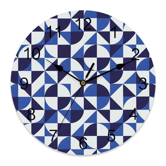Wall Clock Blue Quarter Circles Clocks PVC Silent Non-Ticking Battery Operated Decorative Geometric Triangle Shards Round Clock for Home Living Room Kitchen Bedroom Office School Wall Decor 14 Inch