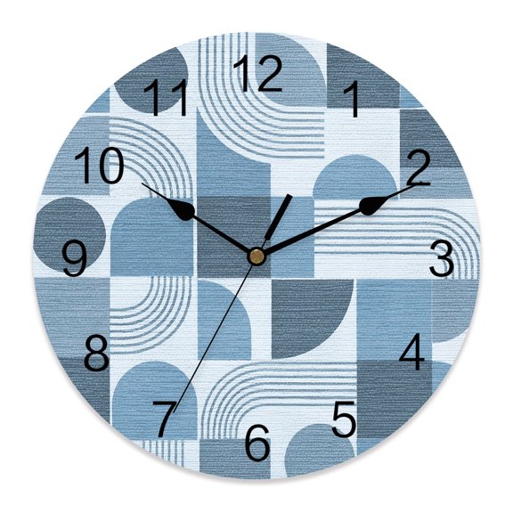 Wall Clock Blue Quarter Circles Clocks PVC Silent Non-Ticking Battery Operated Modern Geometric Arch Lines Round Clock for Home Living Room Kitchen Bedroom Office School Wall Decor 10 Inch