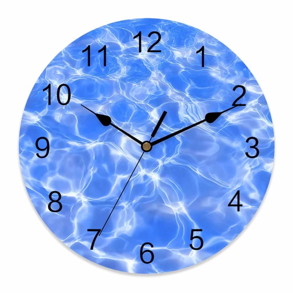 Wall Clock Blue Ripples Clocks PVC Silent Non-Ticking Battery Operated Decorative Coastal Waves Swimming Pool Round Clock for Home Living Room Kitchen Bedroom Office School Wall Decor 10 Inch