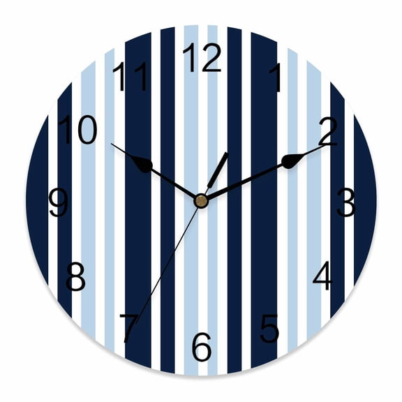 Wall Clock Blue Striped Clocks PVC Silent Non-Ticking Battery Operated Decorative Navy Blue Vertical Stripes Round Clock for Home Living Room Kitchen Bedroom Office School Wall Decor 10 Inch