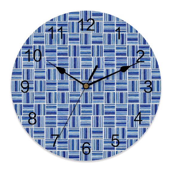 Wall Clock Blue Stripes Blocks Clocks PVC Silent Non-Ticking Battery Operated Decorative Linear Striped Mosaic Round Clock for Home Living Room Kitchen Bedroom Office School Wall Decor 10 Inch