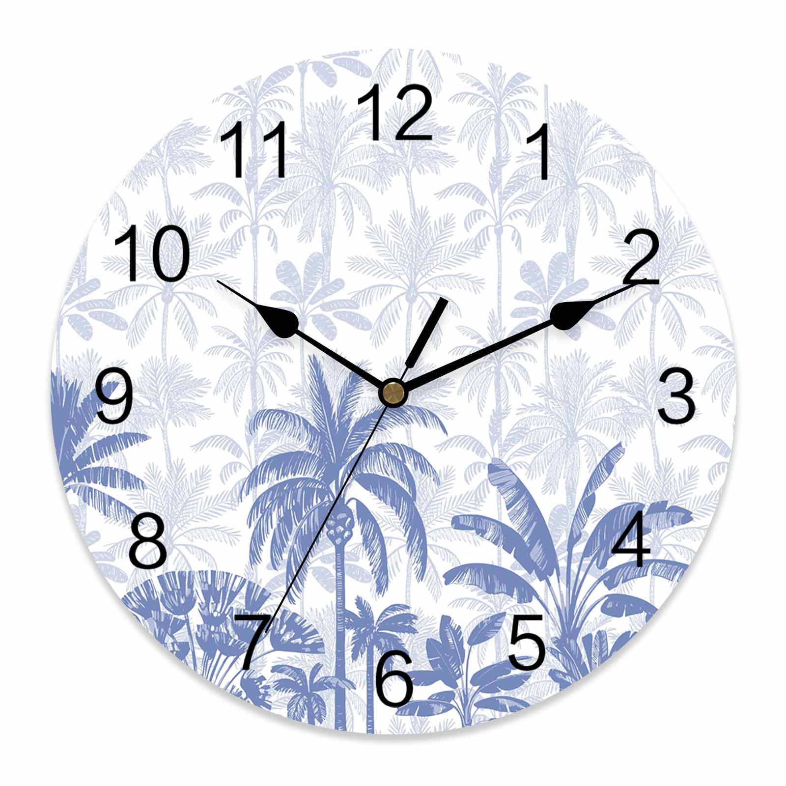 Wall Clock Blue Tortoise Palm Tree Clocks PVC Silent Non-Ticking ...