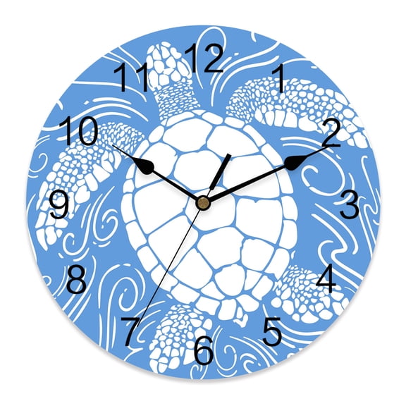 Wall Clock Blue Turtle Clocks PVC Silent Non-Ticking Battery Operated Decorative Coastal Marine Life Water Ripples Round Clock for Home Living Room Kitchen Bedroom Office School Wall Decor 10 Inch