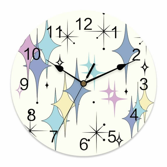Wall Clock Blue Yellow Teal Diamond Clocks PVC Silent Non-Ticking Battery Operated Decorative Modern Geometric Mid Century Round Clock for Home Living Room Kitchen Bedroom Office Wall Decor 10 Inch