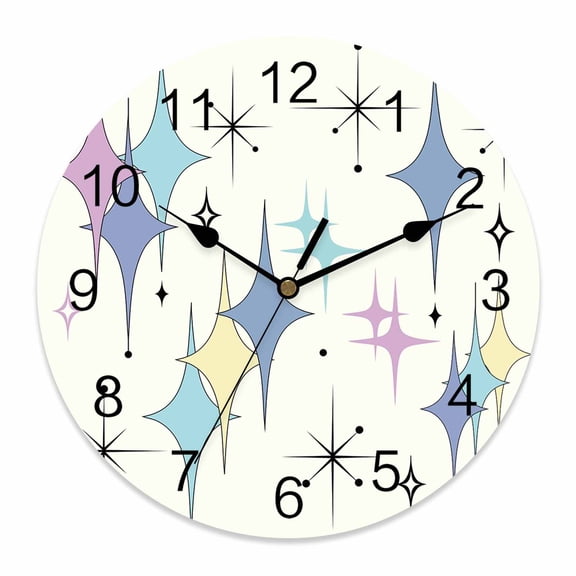 Wall Clock Blue Yellow Teal Diamond Clocks PVC Silent Non-Ticking Battery Operated Decorative Modern Geometric Mid Century Round Clock for Home Living Room Kitchen Bedroom Office Wall Decor 10 Inch