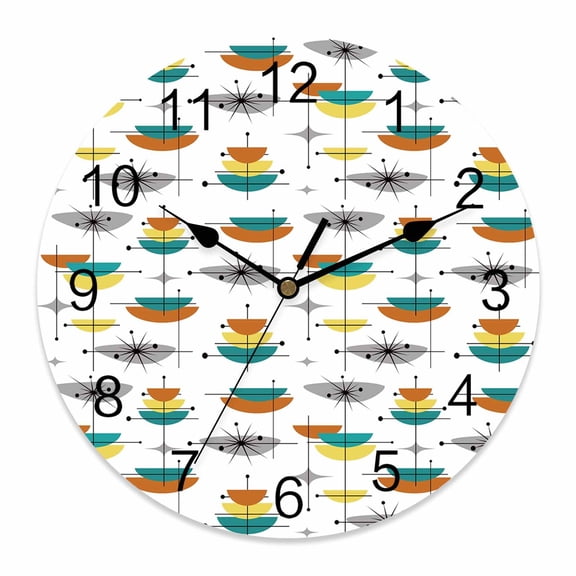 Wall Clock Boho Geometric Clocks PVC Silent Non-Ticking Battery Operated Decorative Bohemian Yellow Turquoise Color Block Round Clock for Home Living Room Kitchen Bedroom Office Wall Decor 10 Inch