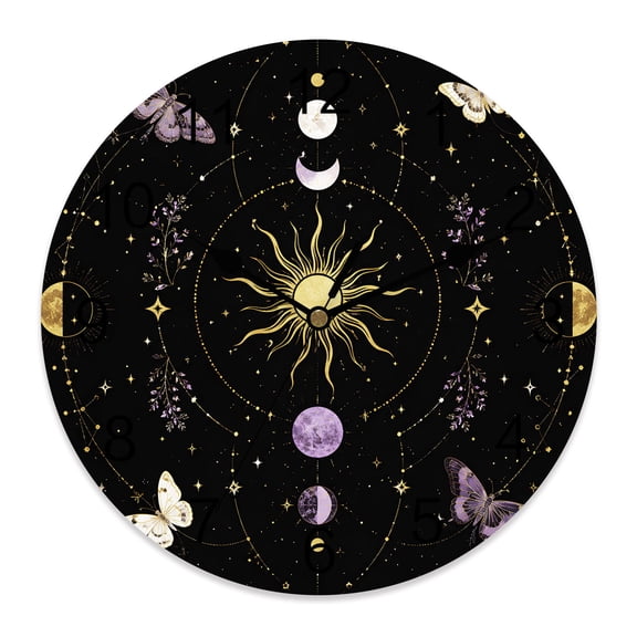 Wall Clock Boho Star Moon Butterfly Clocks PVC Silent Non-Ticking Battery Operated Mysterious Starry Night Round Clock for Home Living Room Kitchen Bedroom Office School Wall Decor 10 Inch