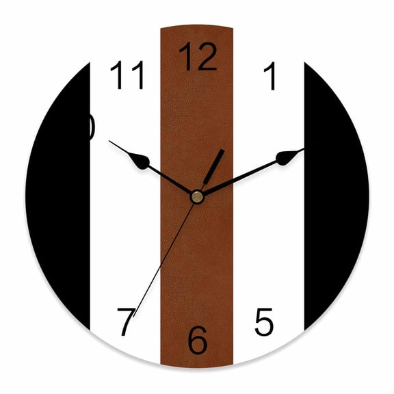 Wall Clock Boho Stripe Clocks PVC Silent Non-Ticking Battery Operated Decorative Bohemian Brown Black White Round Clock for Home Living Room Kitchen Bedroom Office School Wall Decor 10 Inch