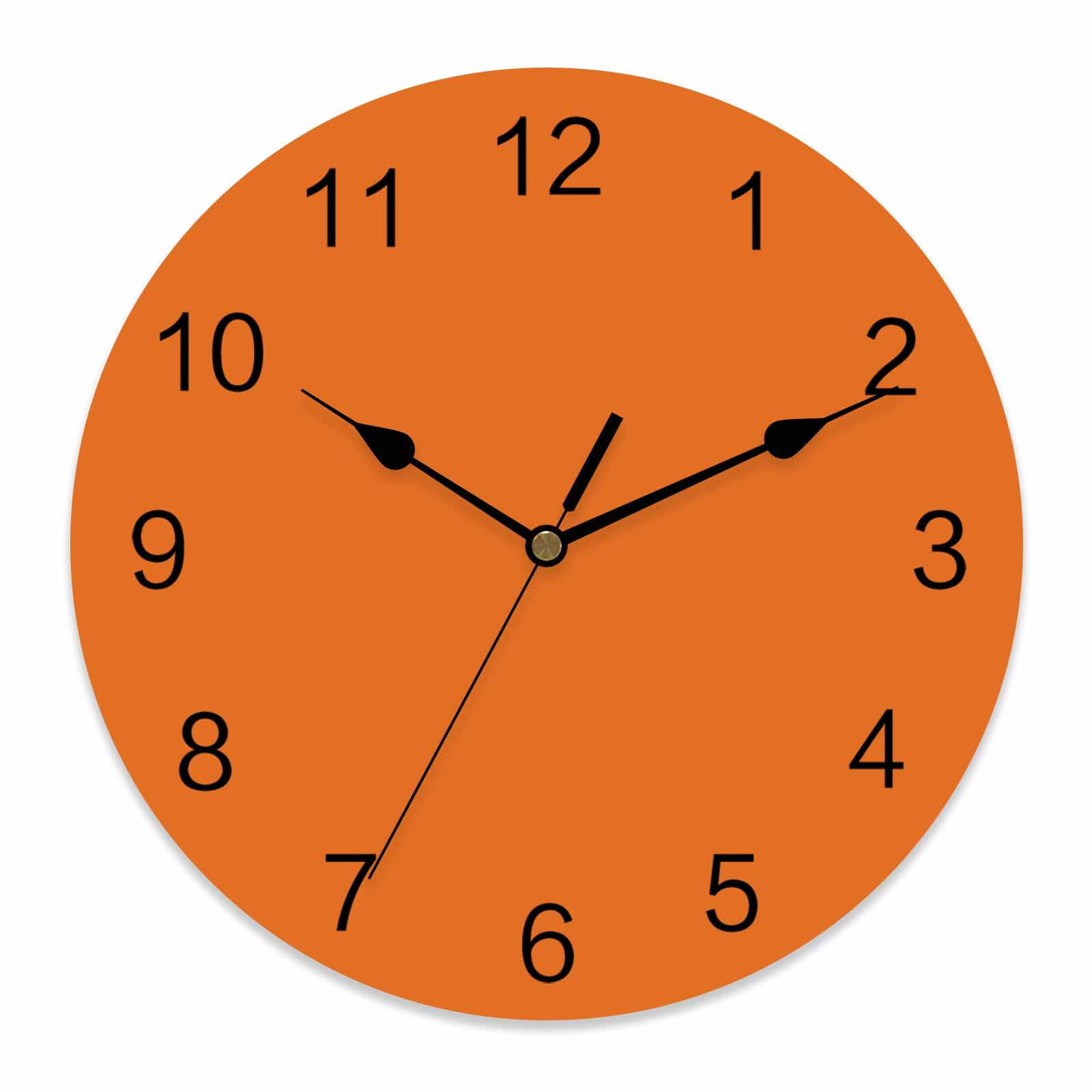 Wall Clock Bright Orange Clocks PVC Silent Non-Ticking Battery Operated ...