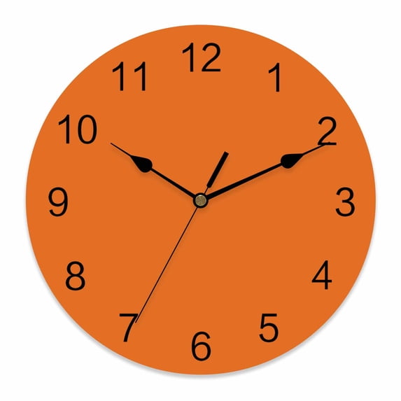 Wall Clock Bright Orange Clocks PVC Silent Non-Ticking Battery Operated Decorative Solid Color Round Clock for Home Living Room Kitchen Bedroom Office School Wall Decor 14 Inch